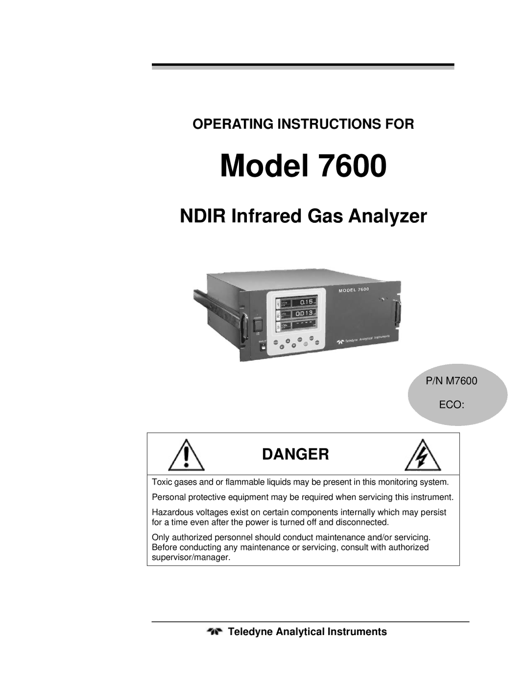 Teledyne 7600 operating instructions Model 