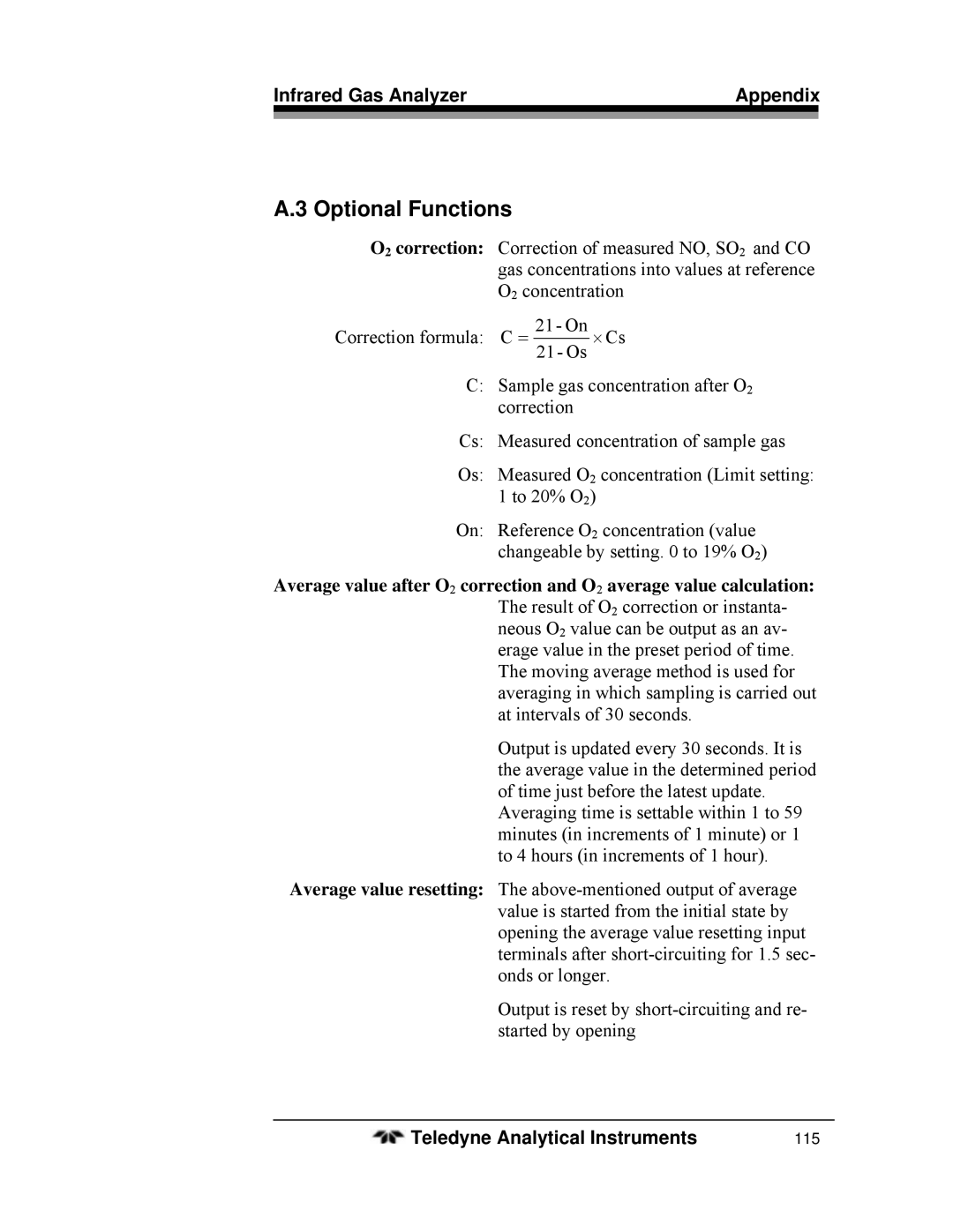 Teledyne 7600 operating instructions Optional Functions 