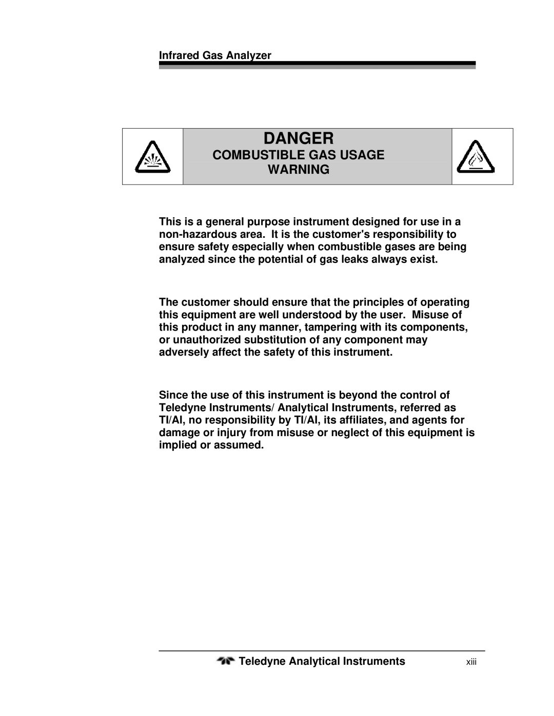 Teledyne 7600 operating instructions Combustible GAS Usage 