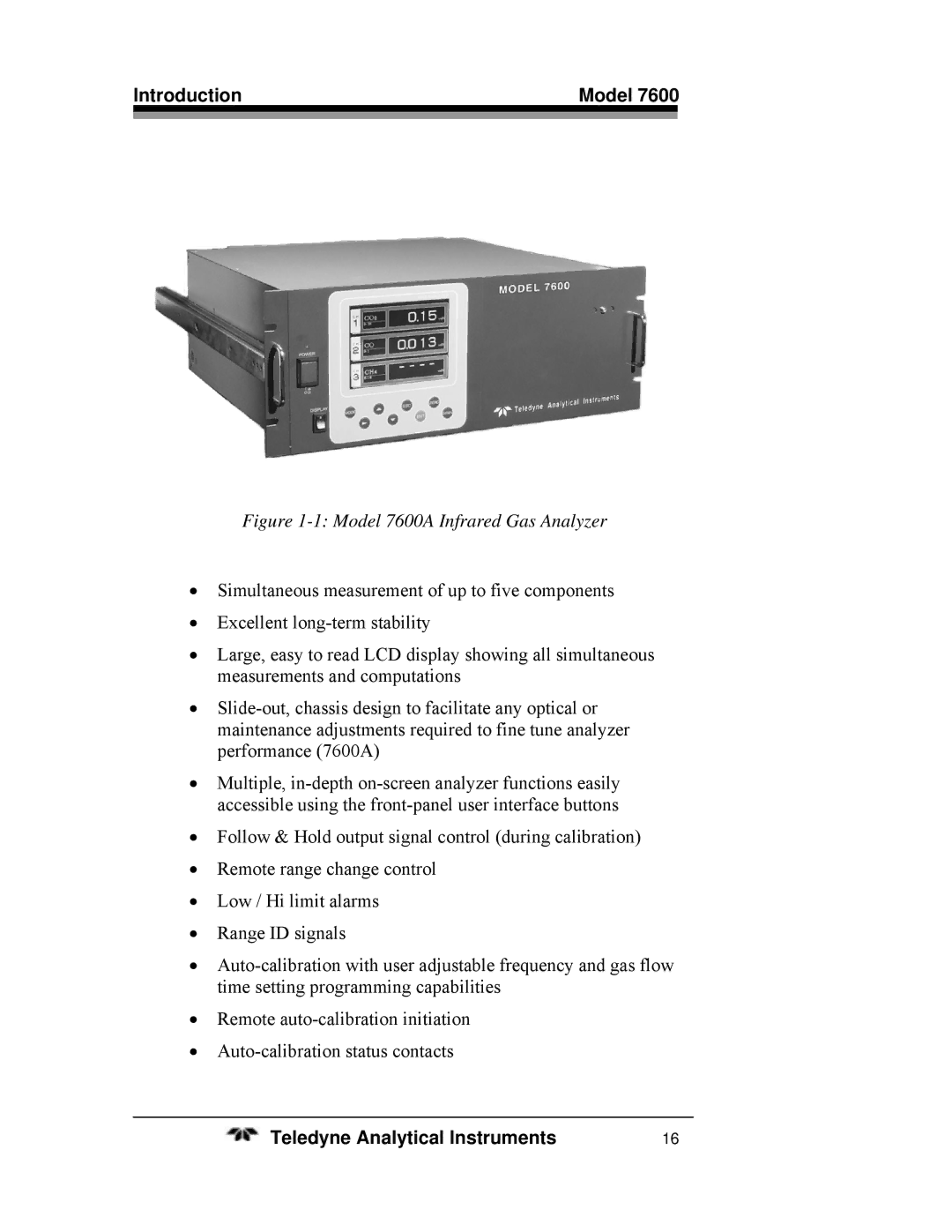 Teledyne 7600 operating instructions Introduction Model 