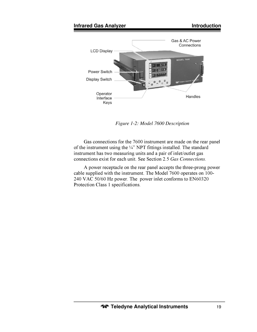 Teledyne operating instructions Model 7600 Description 