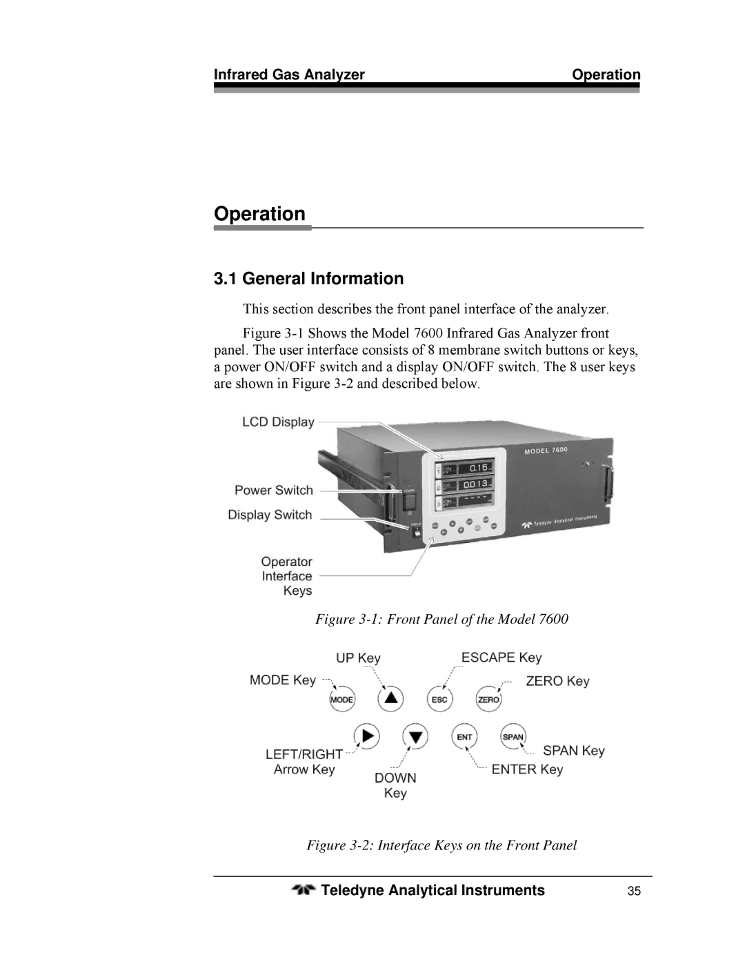 Teledyne 7600 operating instructions Operation, General Information 