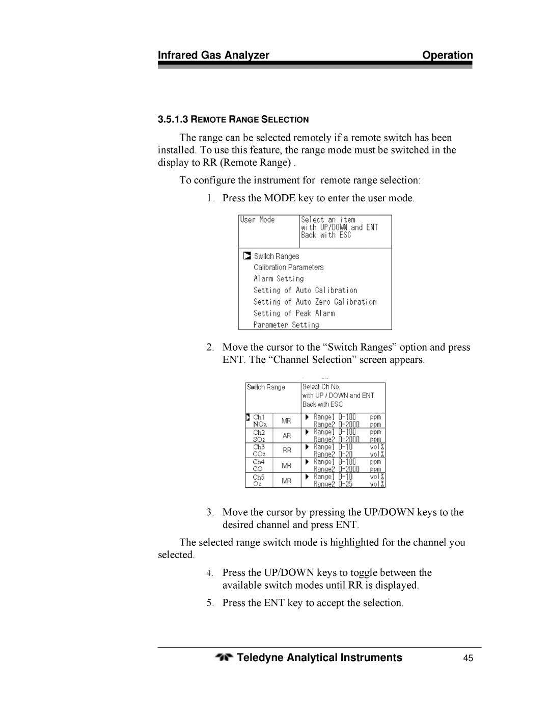 Teledyne 7600 operating instructions Remote Range Selection 