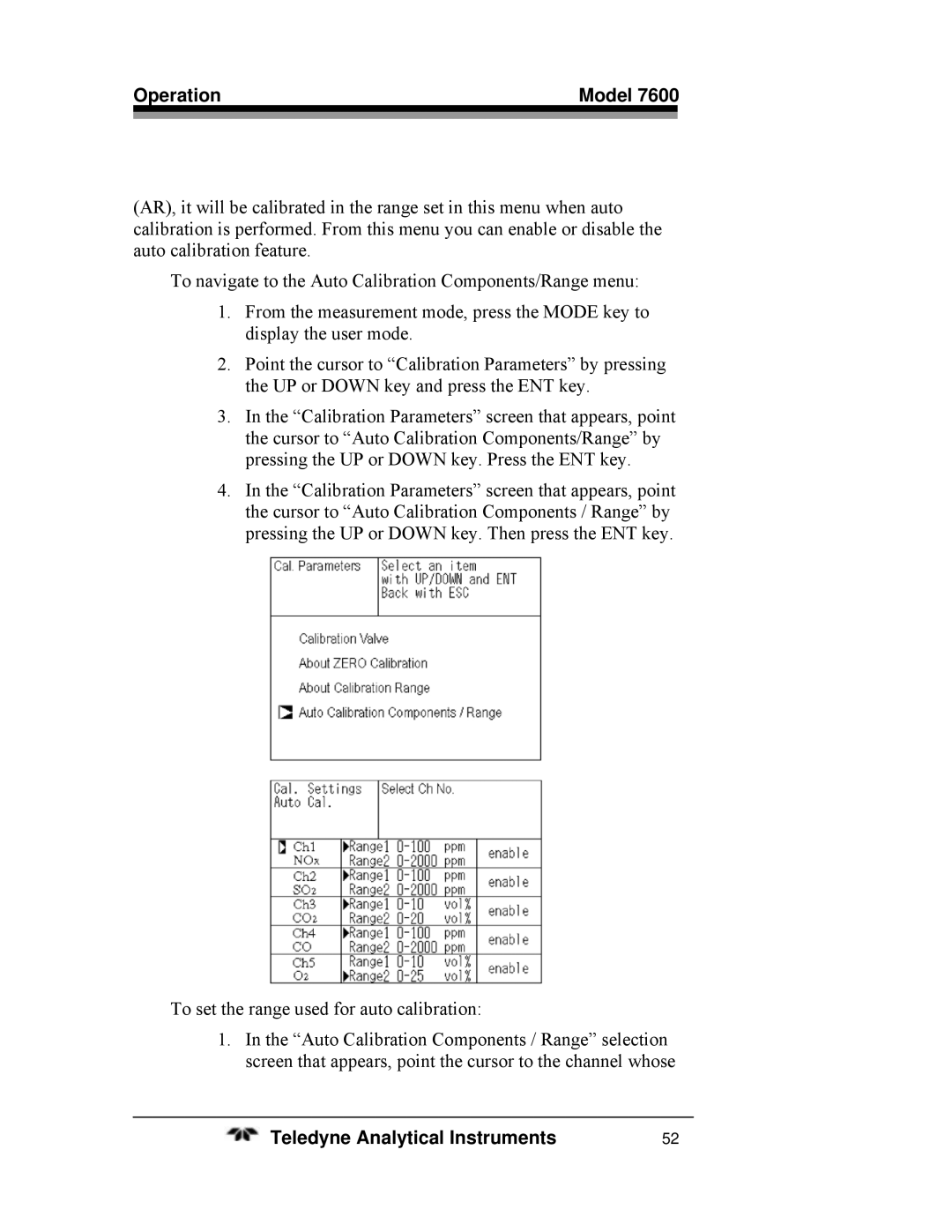 Teledyne 7600 operating instructions Operation Model 