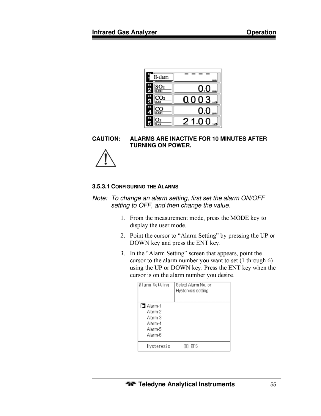 Teledyne 7600 operating instructions Configuring the Alarms 