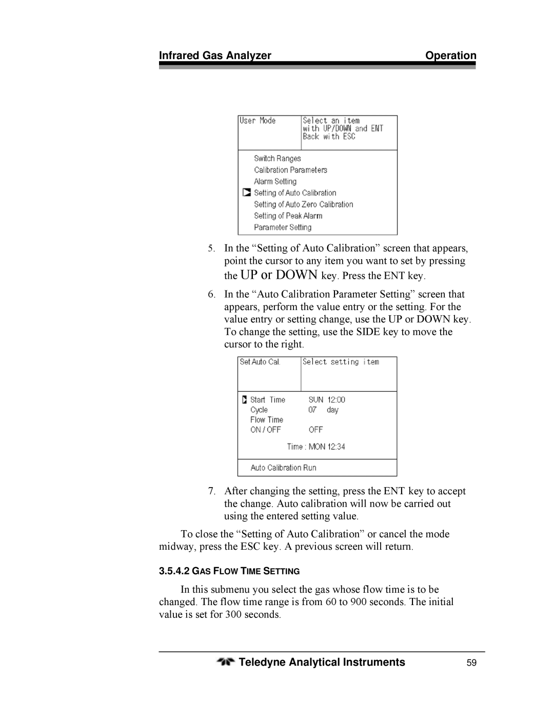 Teledyne 7600 operating instructions GAS Flow Time Setting 