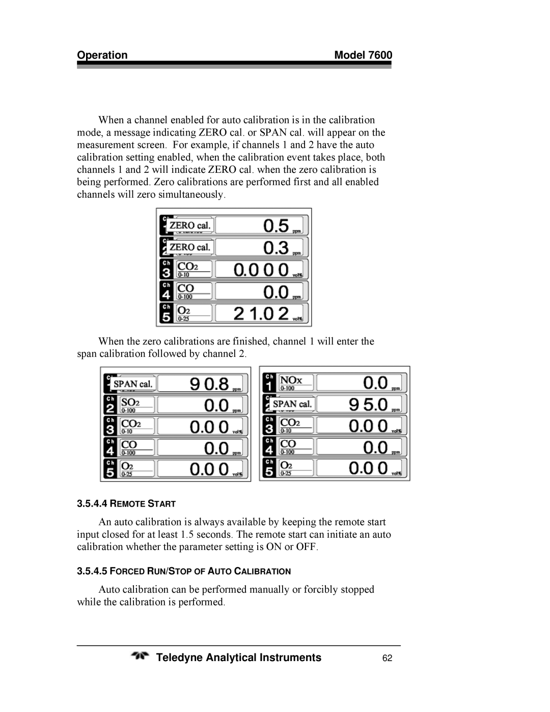 Teledyne 7600 operating instructions Remote Start 