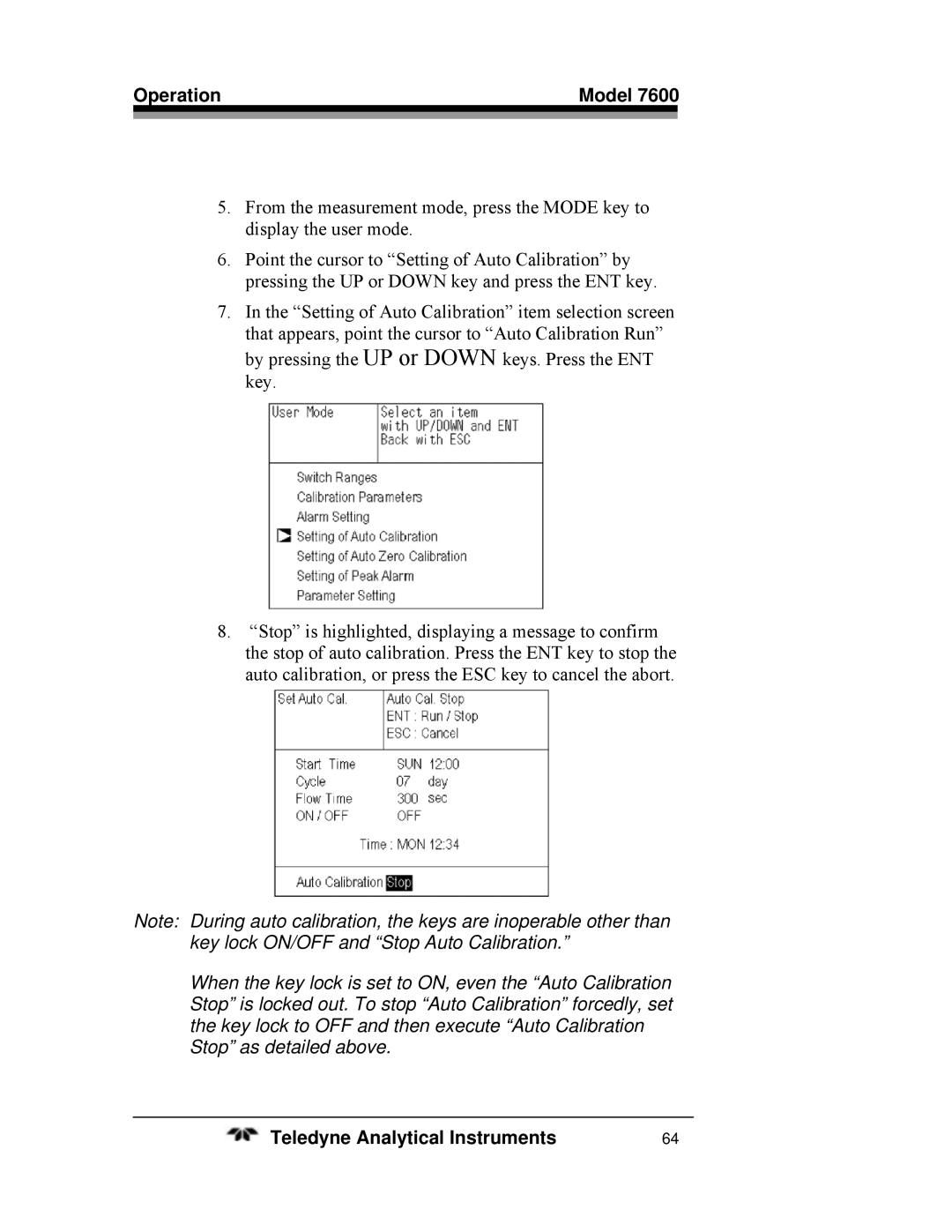 Teledyne 7600 operating instructions Operation Model 