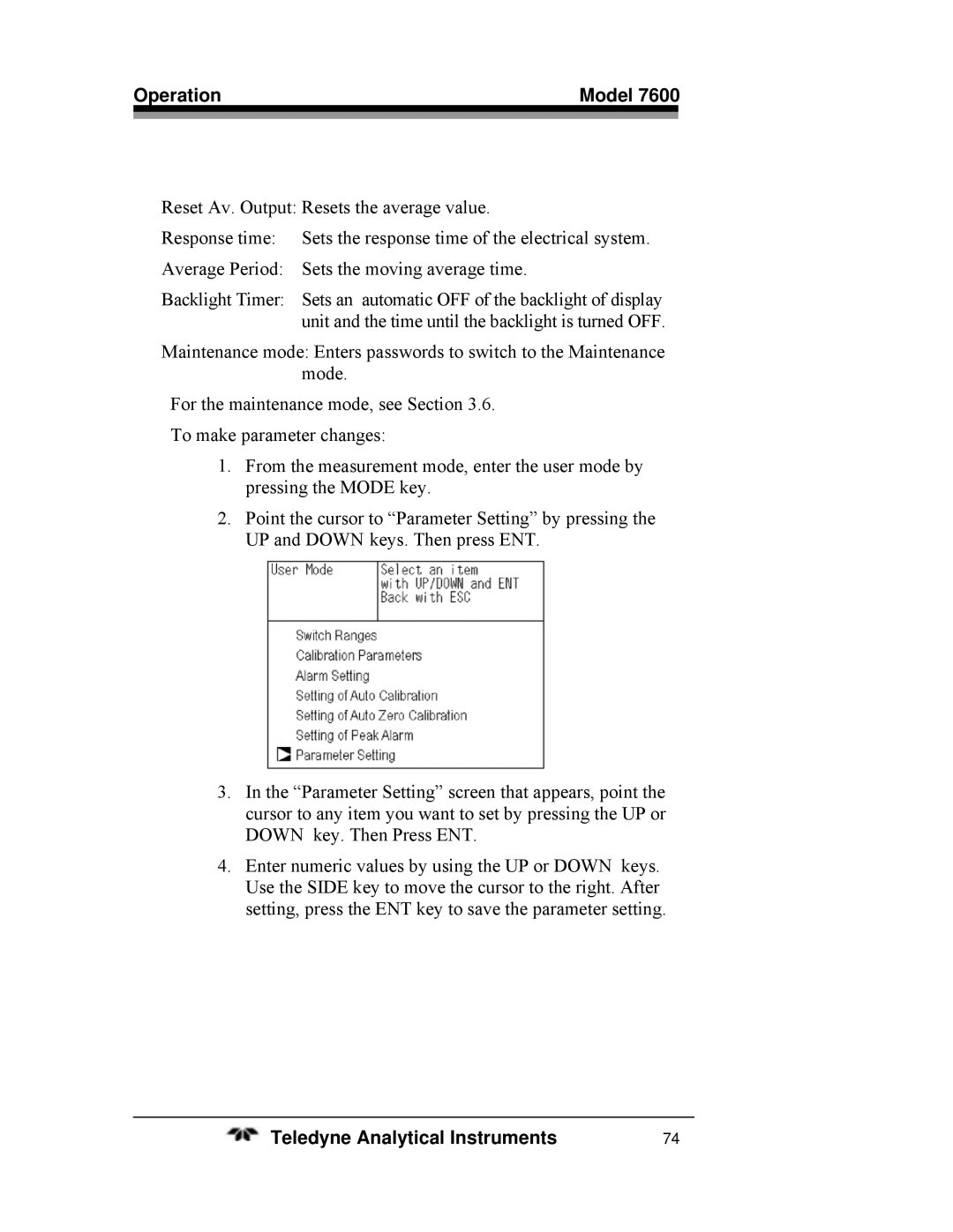 Teledyne 7600 operating instructions Operation Model 