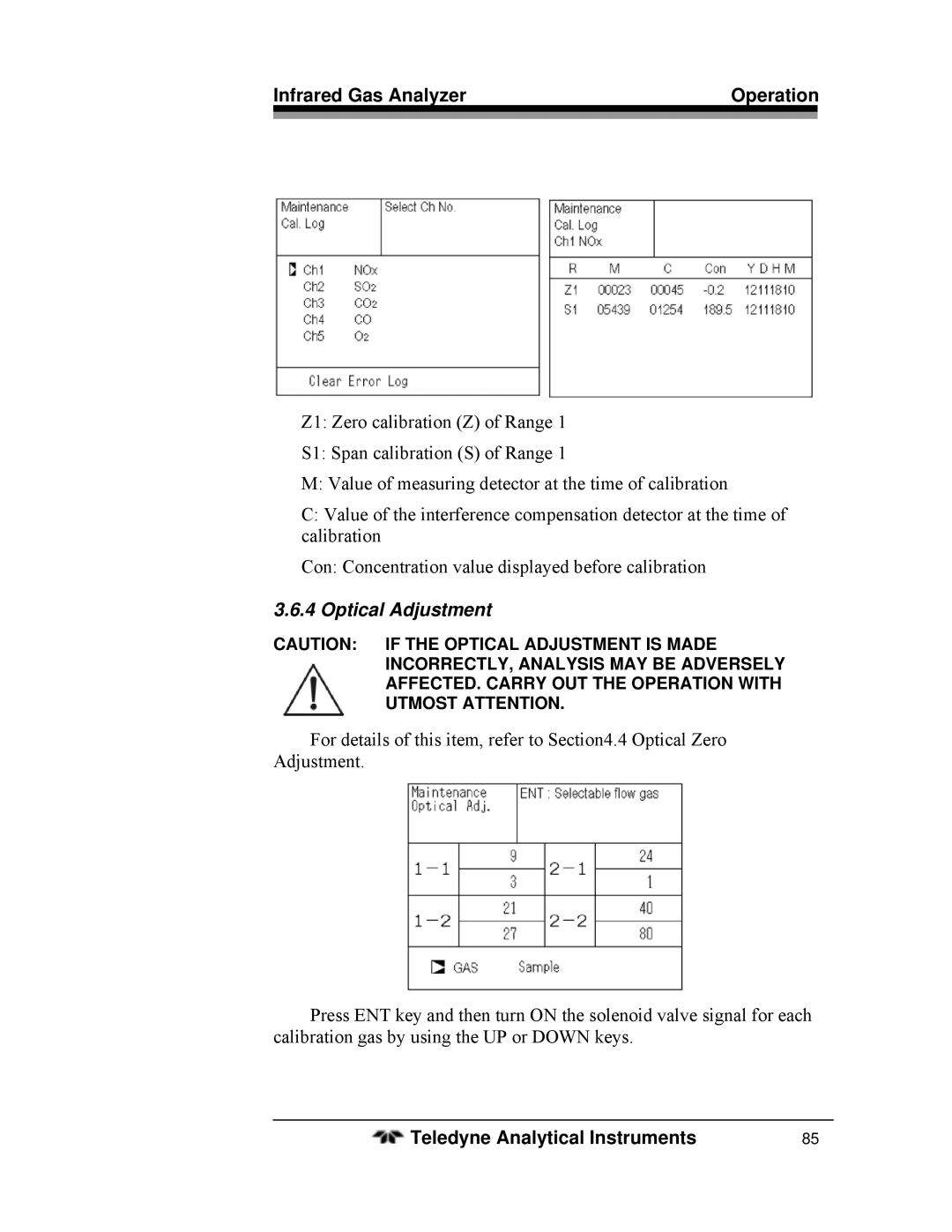 Teledyne 7600 operating instructions Optical Adjustment 