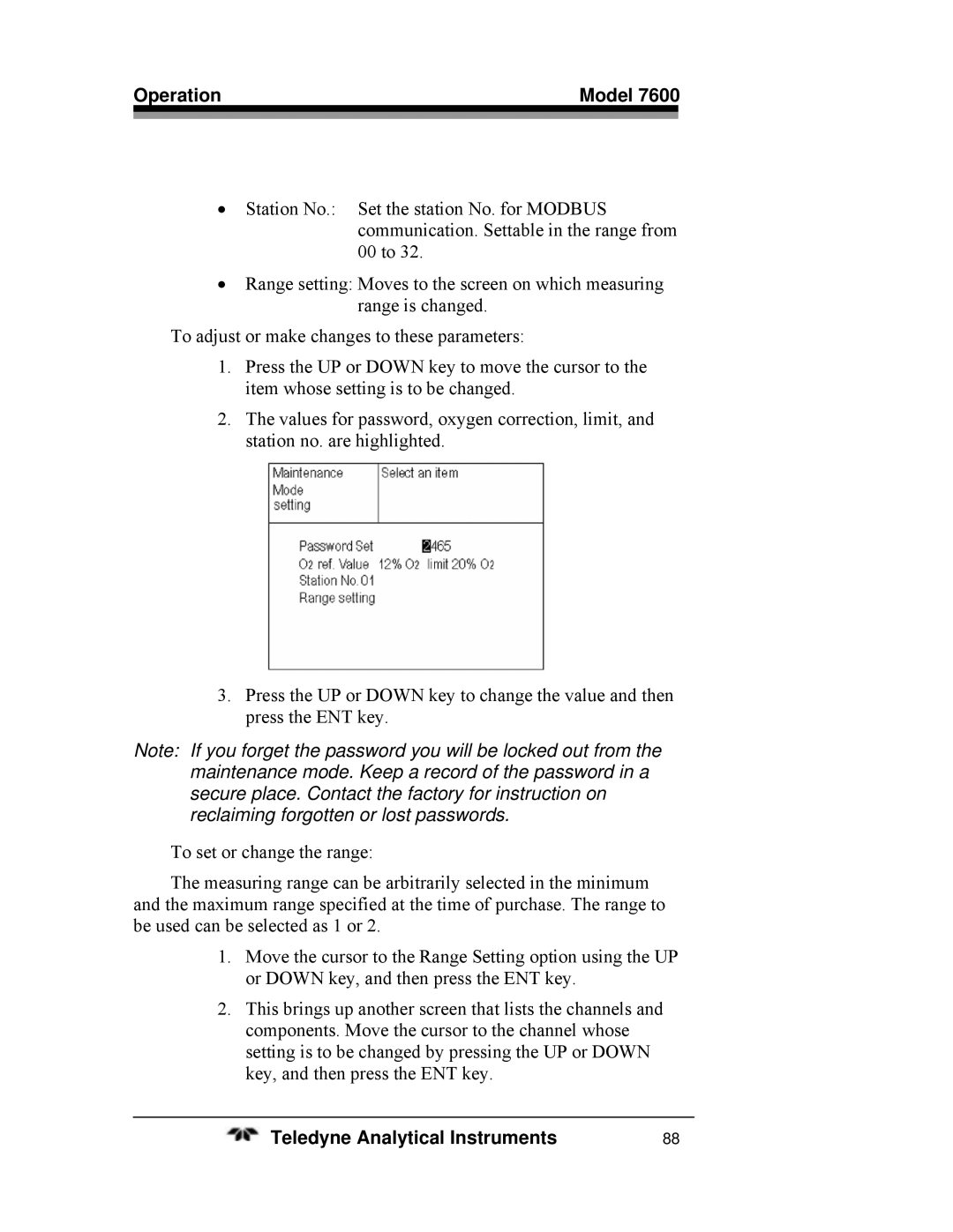 Teledyne 7600 operating instructions Operation Model 