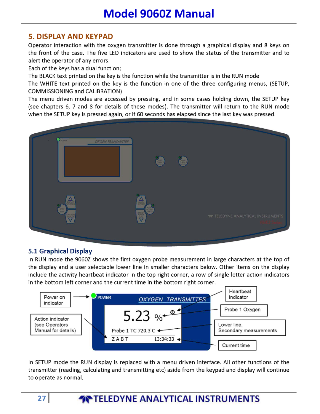 Teledyne 9060Z manual Display and Keypad, Graphical Display 