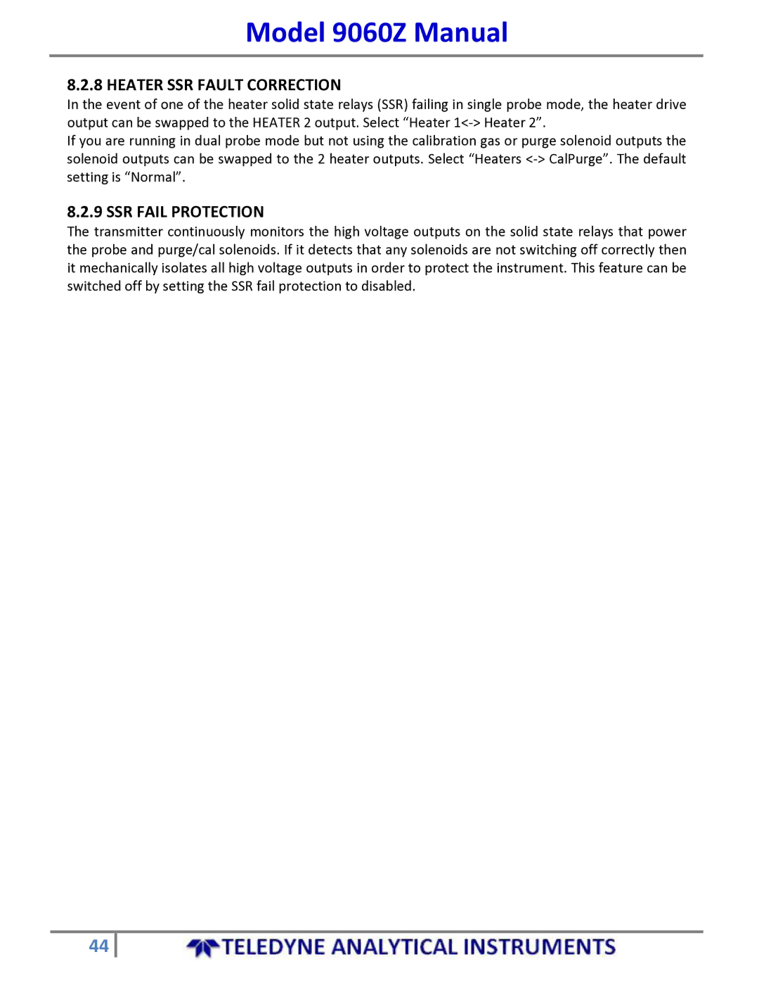 Teledyne 9060Z manual Heater SSR Fault Correction 