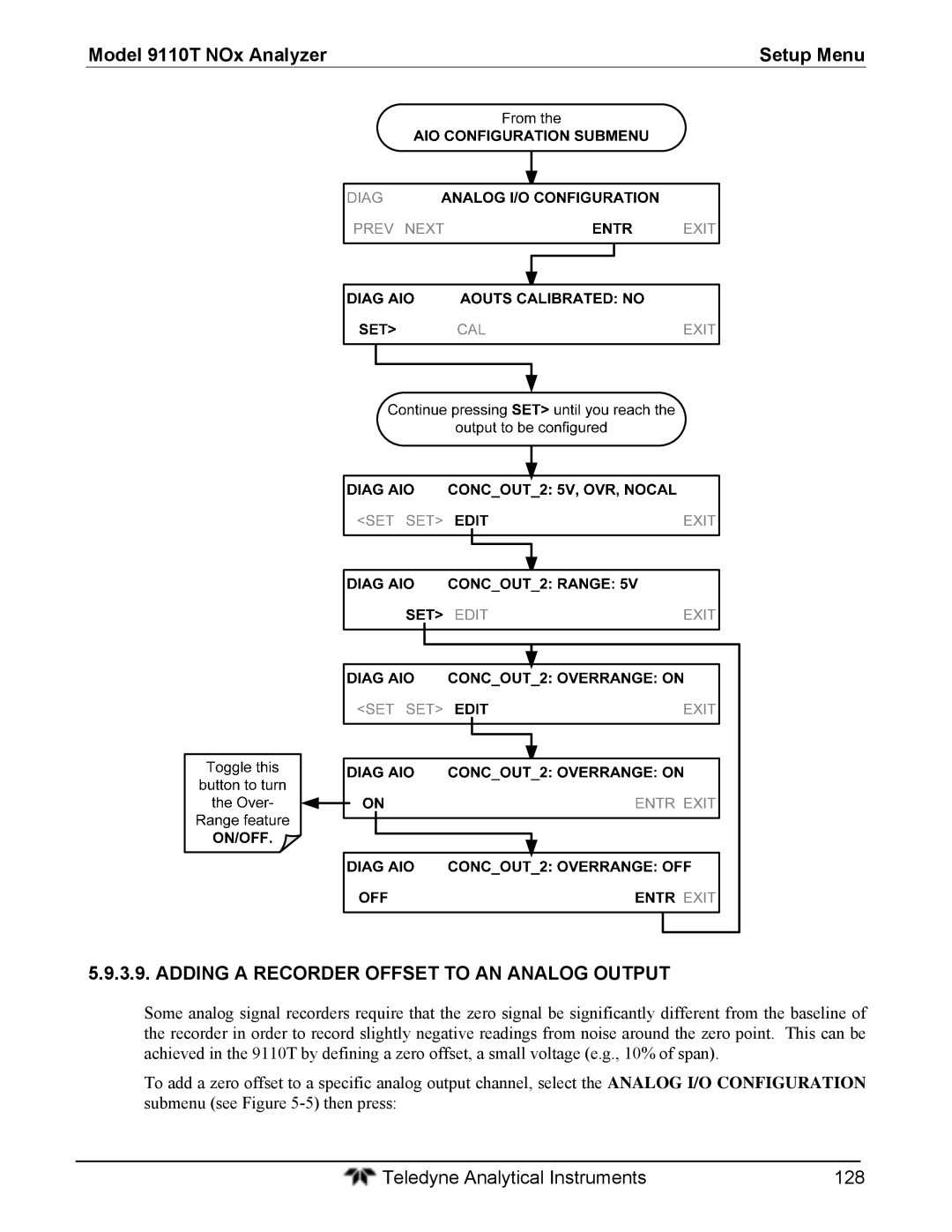 Teledyne 9110T instruction manual Adding a Recorder Offset to AN Analog Output 