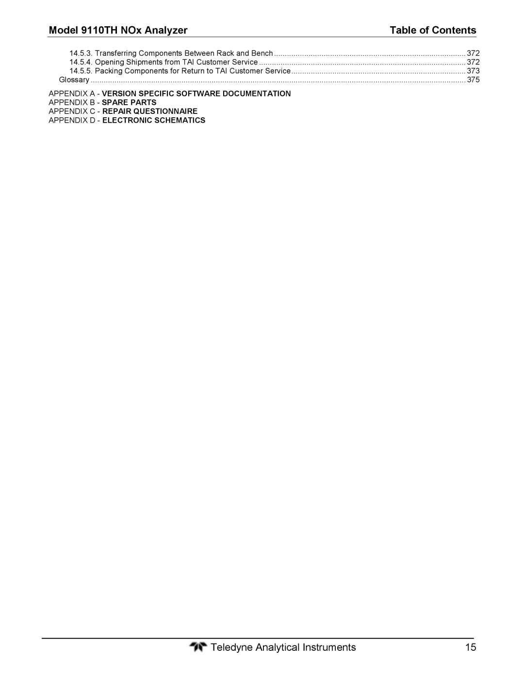 Teledyne 9110T instruction manual Appendix a Version Specific Software Documentation 