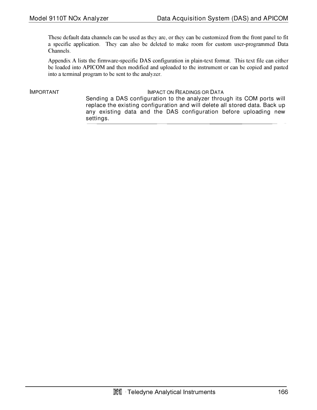 Teledyne 9110T instruction manual Settings, Impact on Readings or Data 