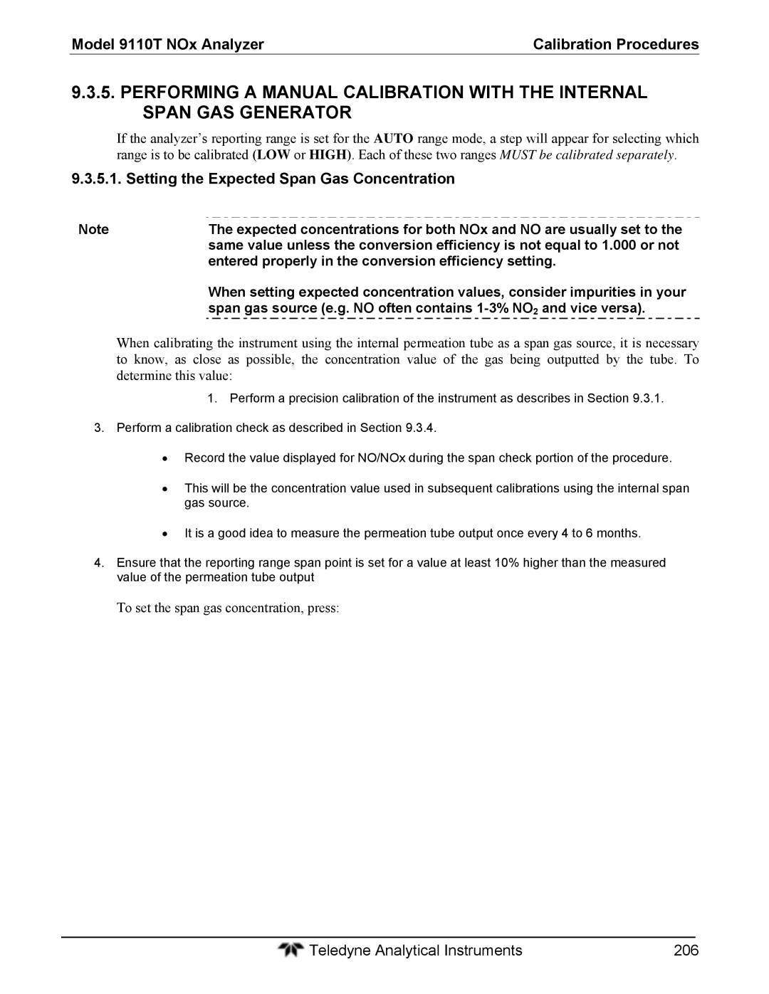 Teledyne 9110T instruction manual Teledyne Analytical Instruments 206 