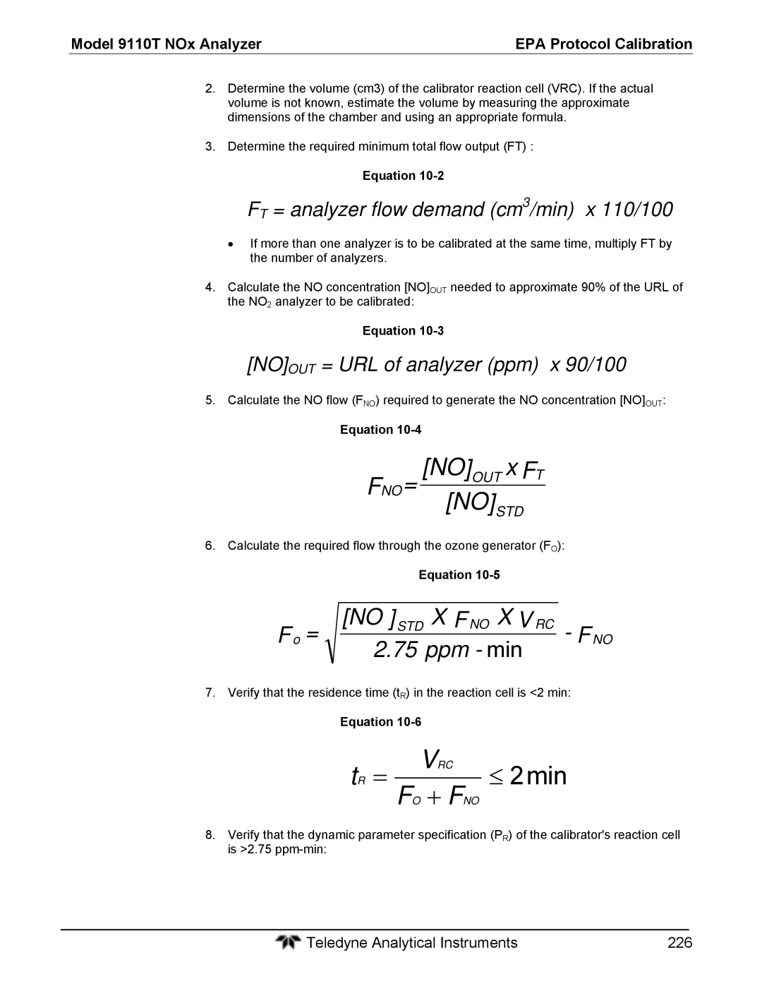 Teledyne 9110T instruction manual ≤ 2min 