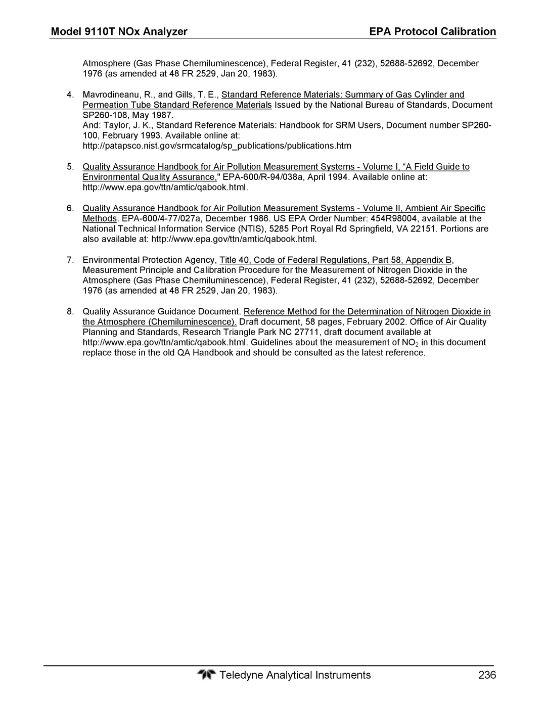 Teledyne 9110T instruction manual Teledyne Analytical Instruments 236 