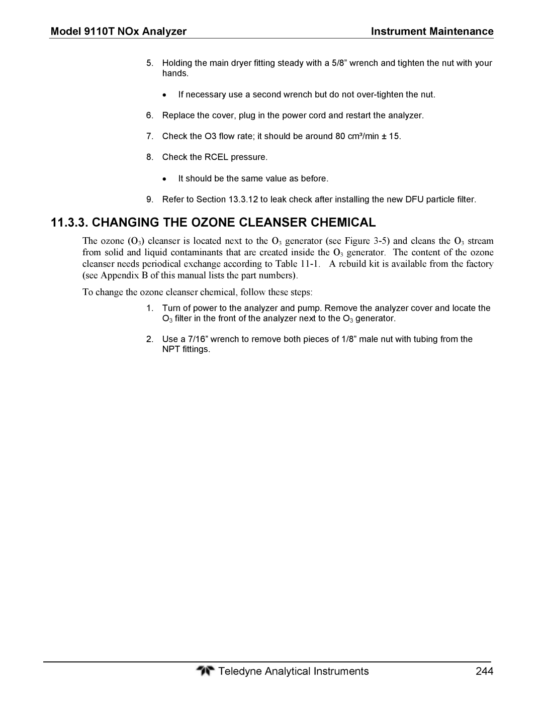 Teledyne 9110T instruction manual Changing the Ozone Cleanser Chemical 