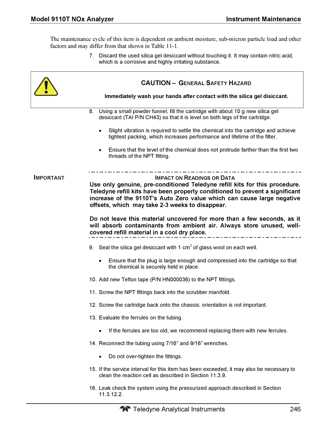 Teledyne 9110T instruction manual Offsets, which may take 2-3 weeks to disappear, Impact on Readings or Data 