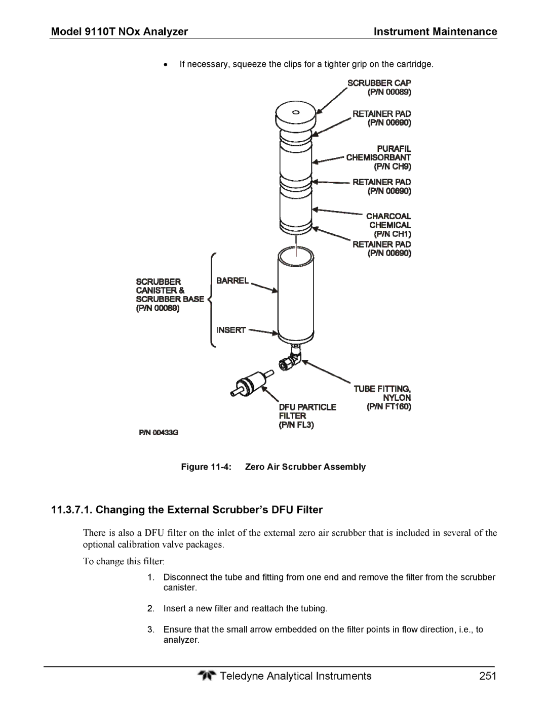 Teledyne 9110T instruction manual Changing the External Scrubber’s DFU Filter, Zero Air Scrubber Assembly 