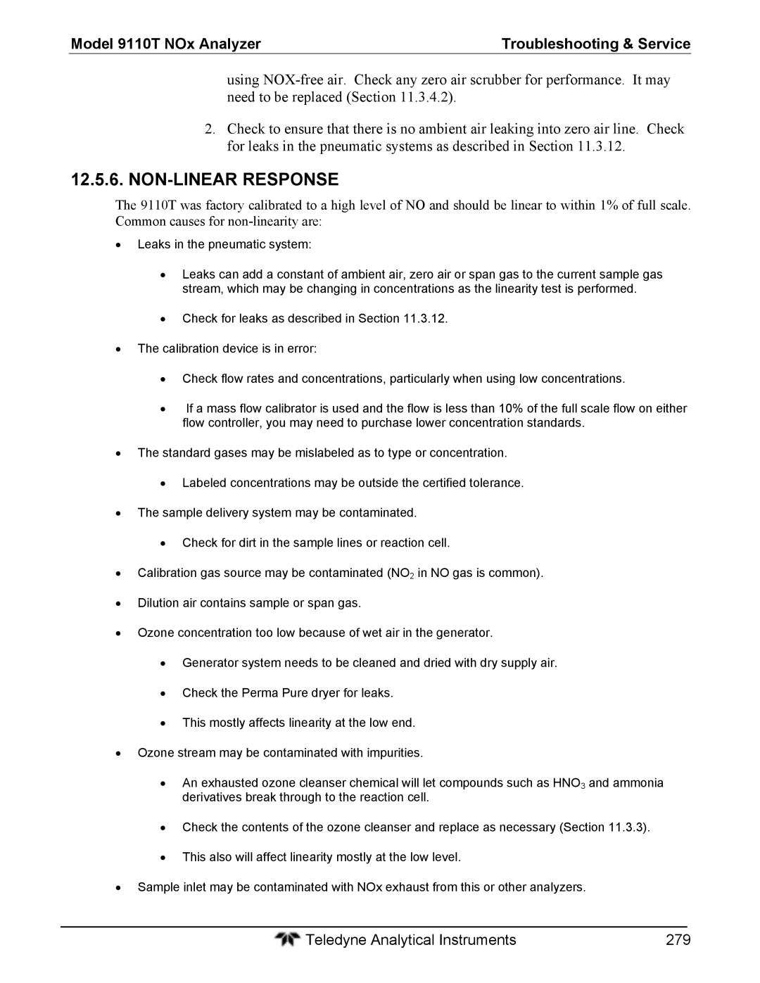 Teledyne 9110T instruction manual NON-LINEAR Response 