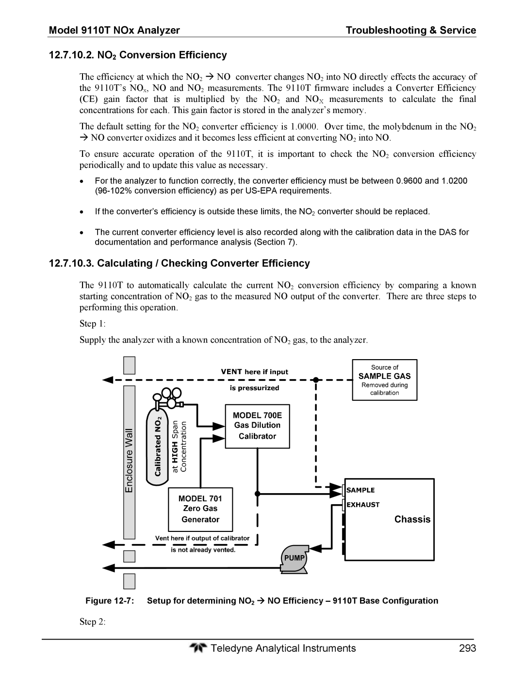 Teledyne 9110T instruction manual Calculating / Checking Converter Efficiency, Step 