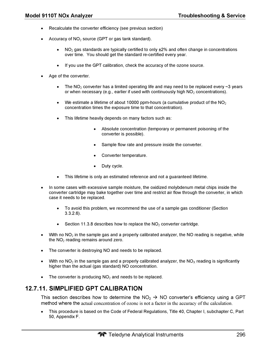 Teledyne 9110T instruction manual Simplified GPT Calibration 