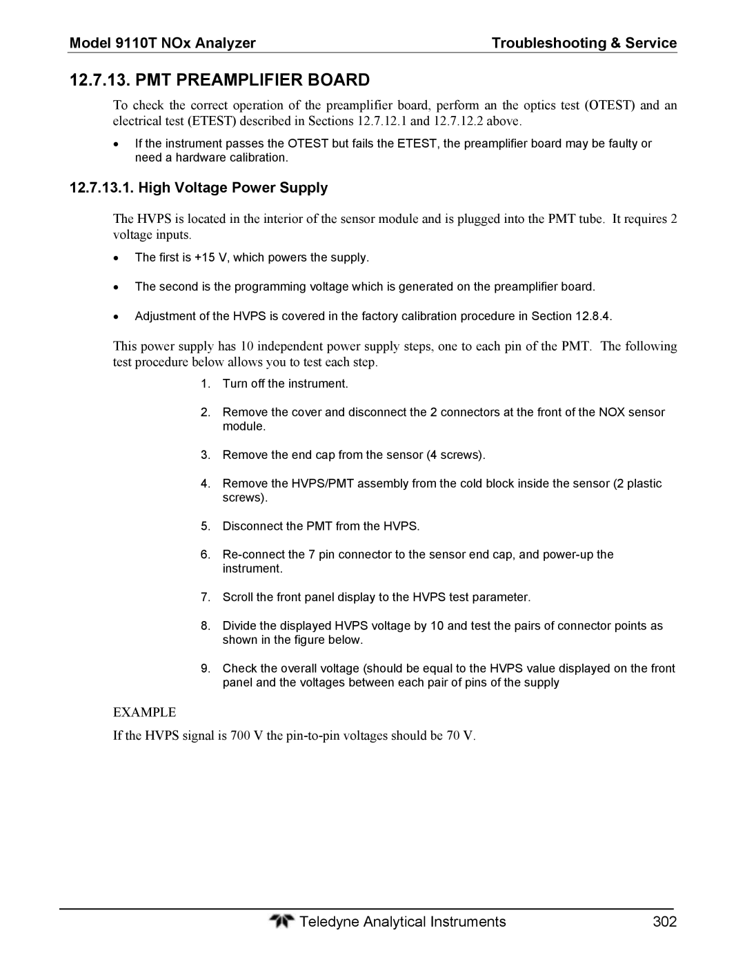 Teledyne 9110T instruction manual PMT Preamplifier Board, High Voltage Power Supply 