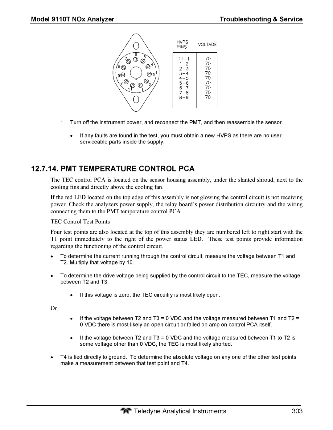 Teledyne 9110T instruction manual PMT Temperature Control PCA 