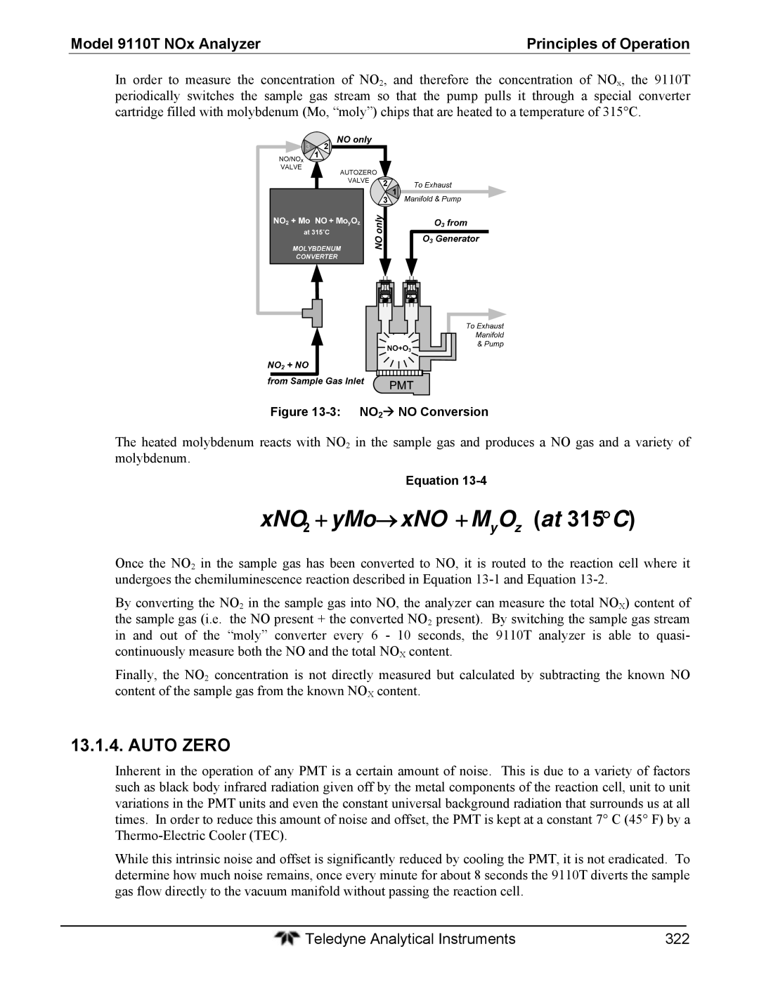 Teledyne 9110T instruction manual XNO2 + yMo→ xNO + MyOz at 315C 