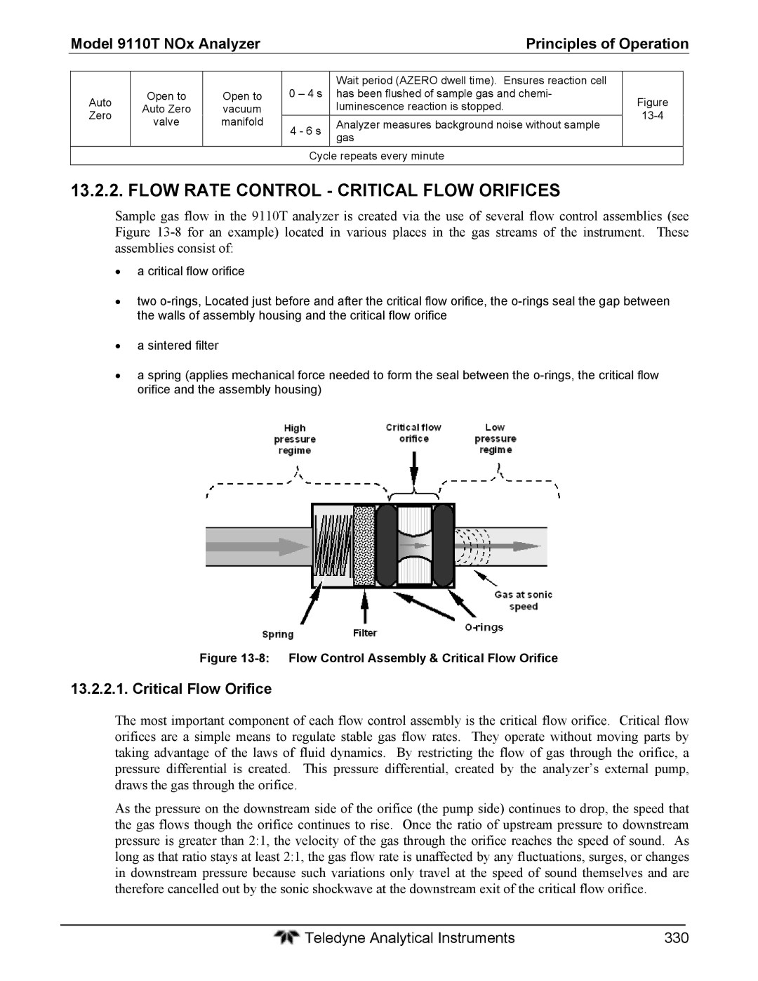 Teledyne 9110T instruction manual Flow Rate Control Critical Flow Orifices 