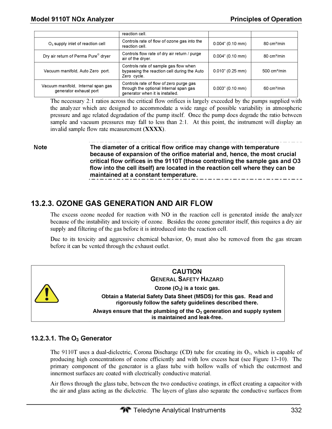 Teledyne 9110T instruction manual Ozone GAS Generation and AIR Flow, O3 Generator, Maintained at a constant temperature 