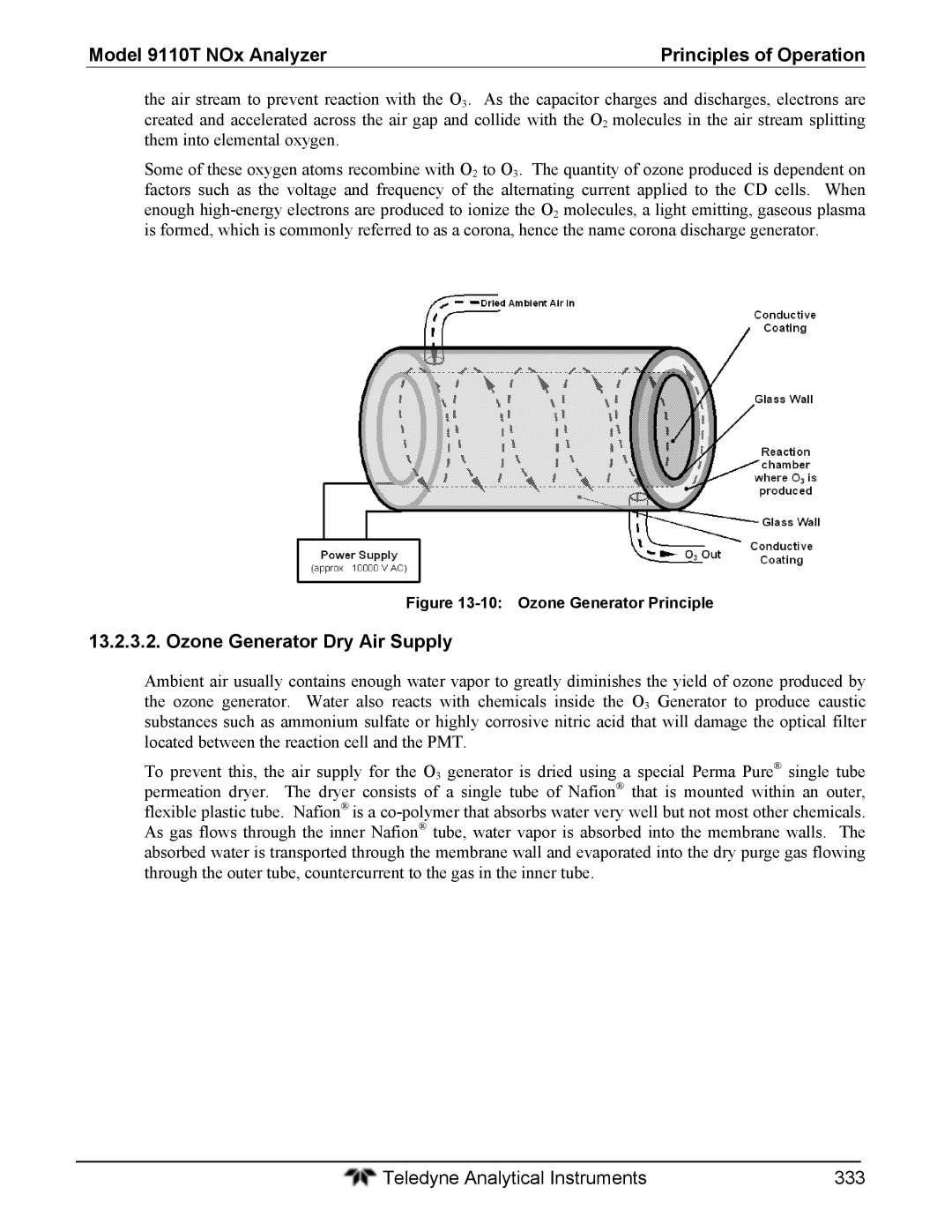 Teledyne 9110T instruction manual Ozone Generator Dry Air Supply, Ozone Generator Principle 