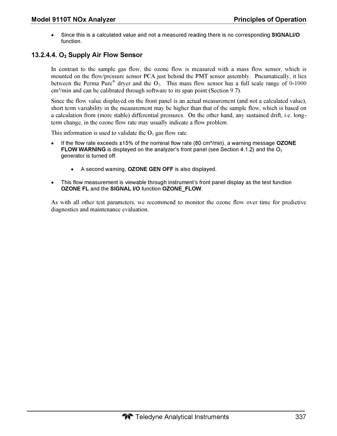 Teledyne 9110T instruction manual 13.2.4.4. O3 Supply Air Flow Sensor 