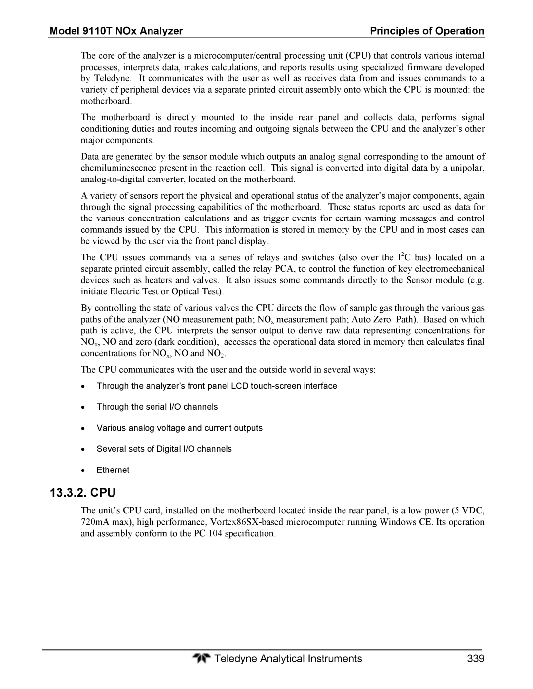 Teledyne 9110T instruction manual Teledyne Analytical Instruments 339 