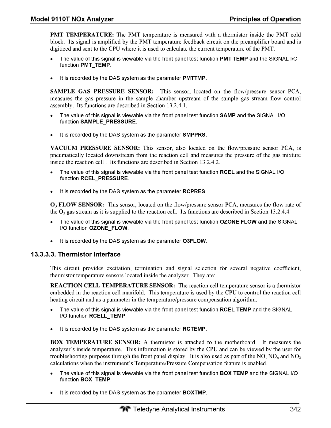 Teledyne 9110T instruction manual Thermistor Interface 