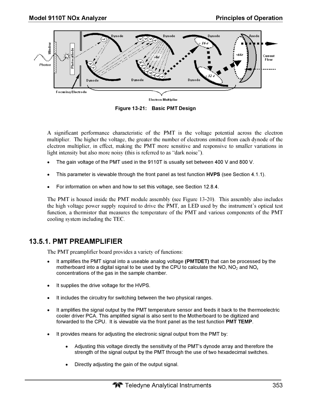 Teledyne 9110T instruction manual PMT Preamplifier, PMT preamplifier board provides a variety of functions 