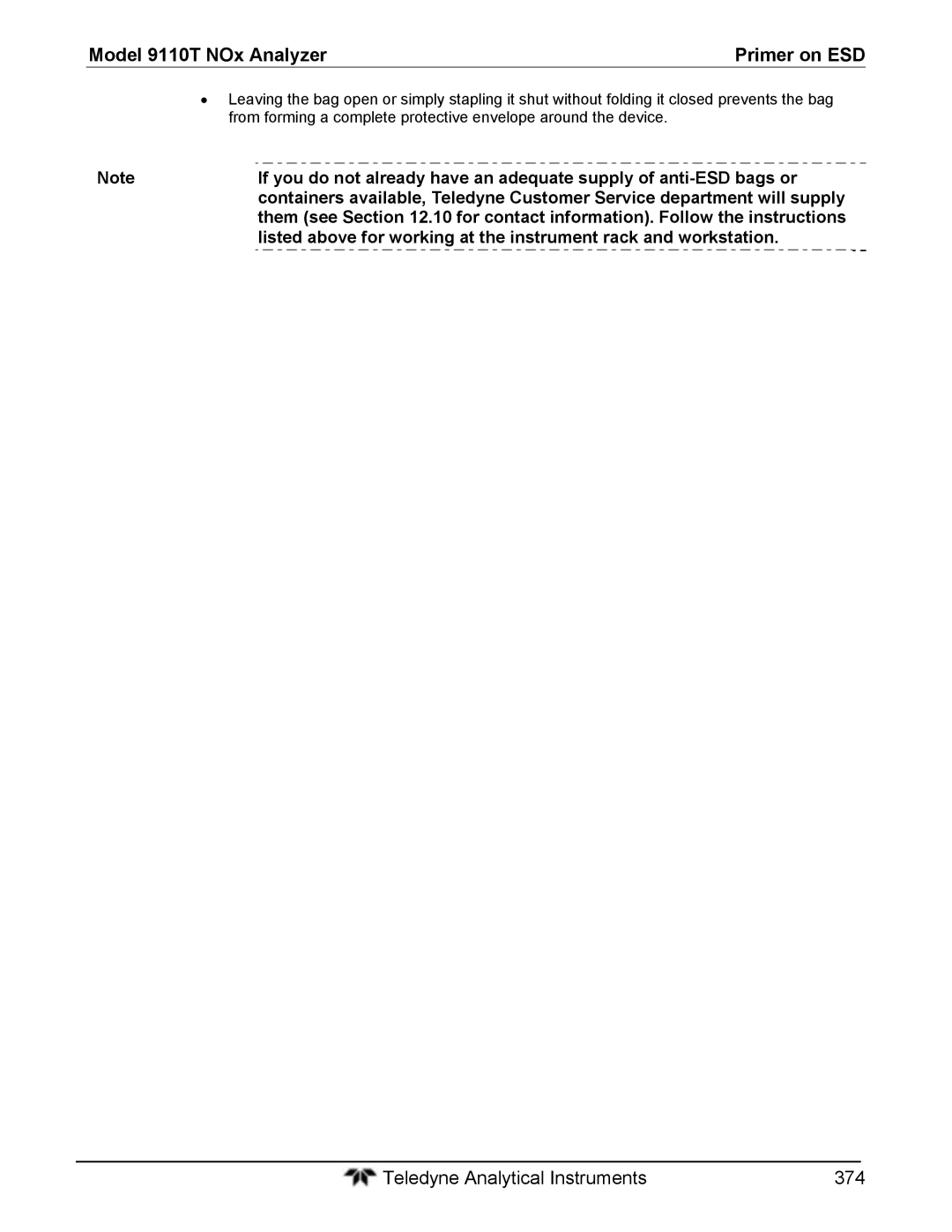 Teledyne 9110T instruction manual Teledyne Analytical Instruments 374 