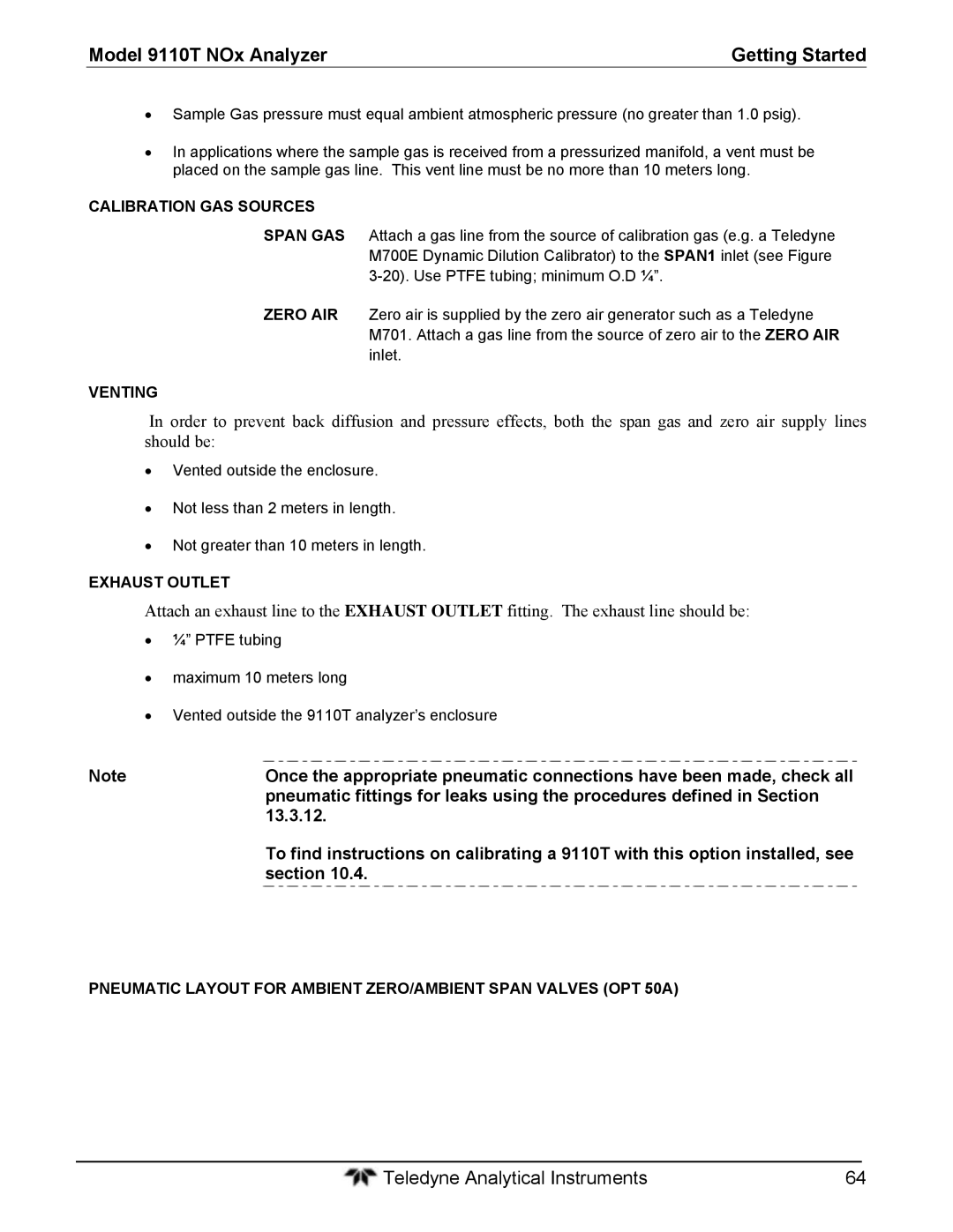 Teledyne 9110T instruction manual 13.3.12, Calibration GAS Sources 