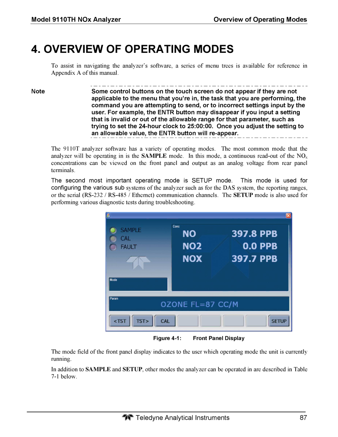 Teledyne Model 9110TH NOx Analyzer Overview of Operating Modes, An allowable value, the Entr button will re-appear 