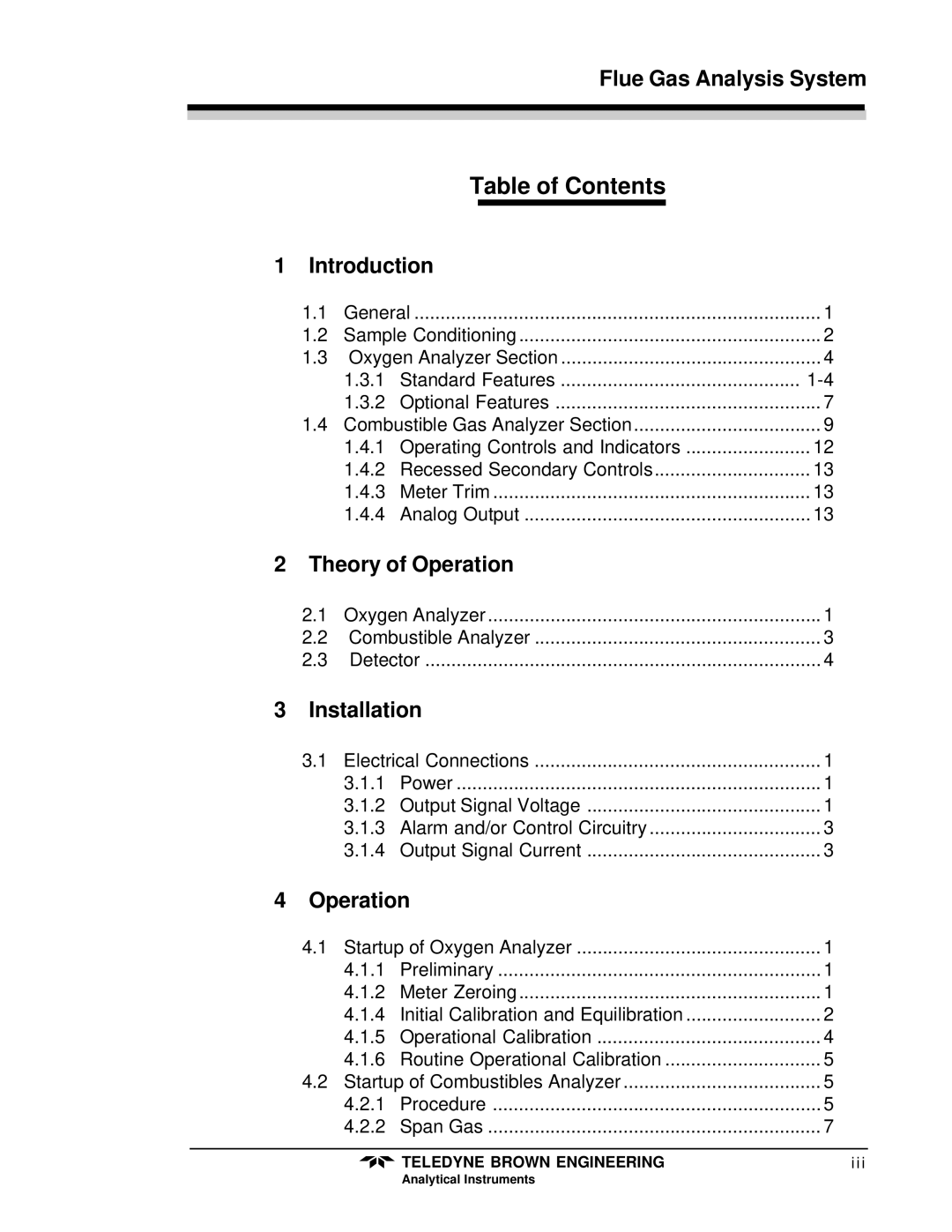 Teledyne 9700 instruction manual Table of Contents 