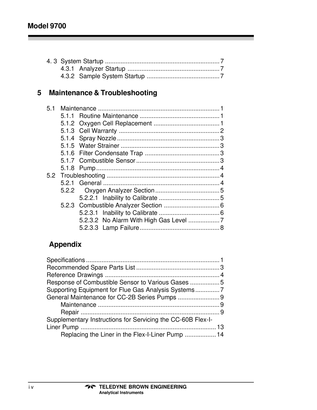 Teledyne 9700 instruction manual Maintenance & Troubleshooting 