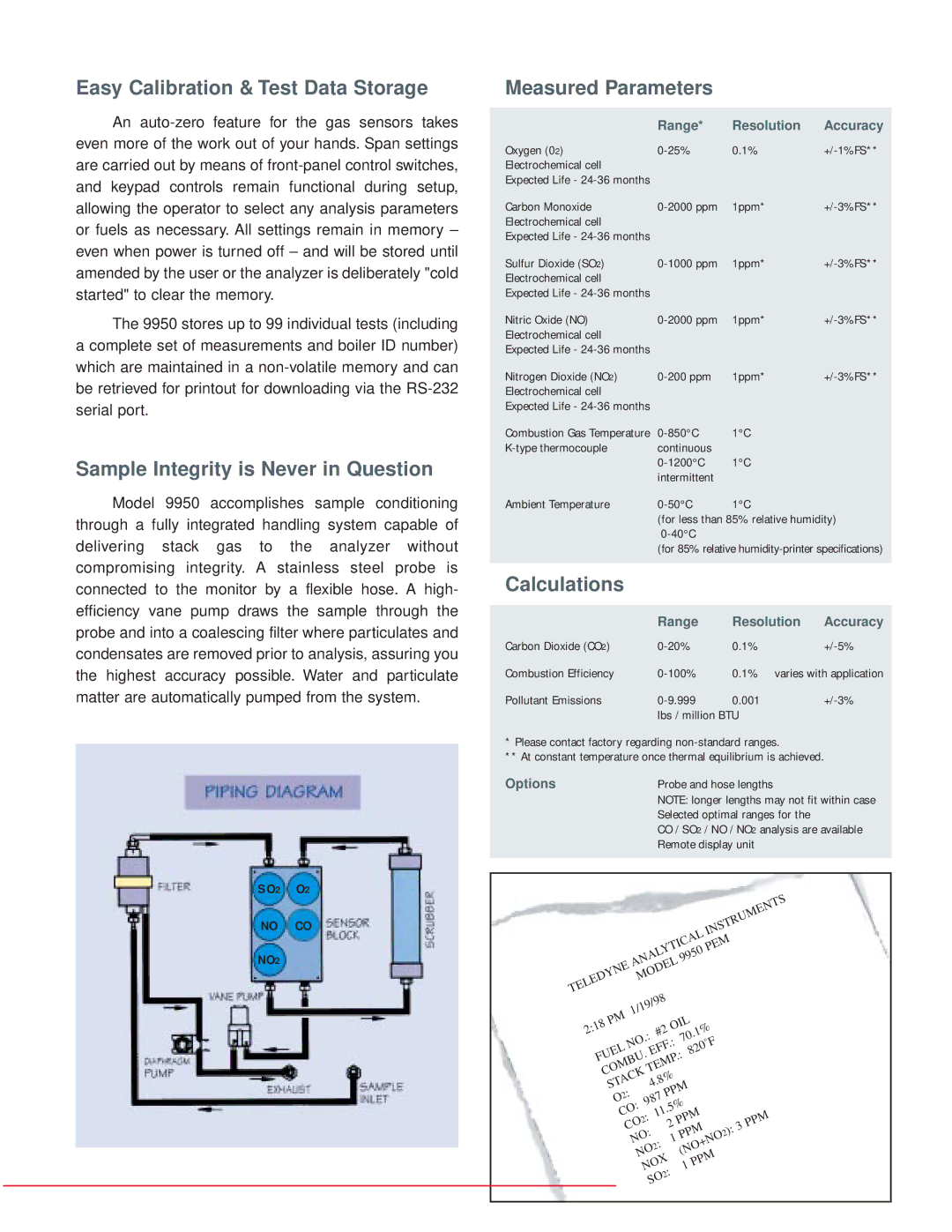 Teledyne 9950 manual Easy Calibration & Test Data Storage, Sample Integrity is Never in Question, Measured Parameters 