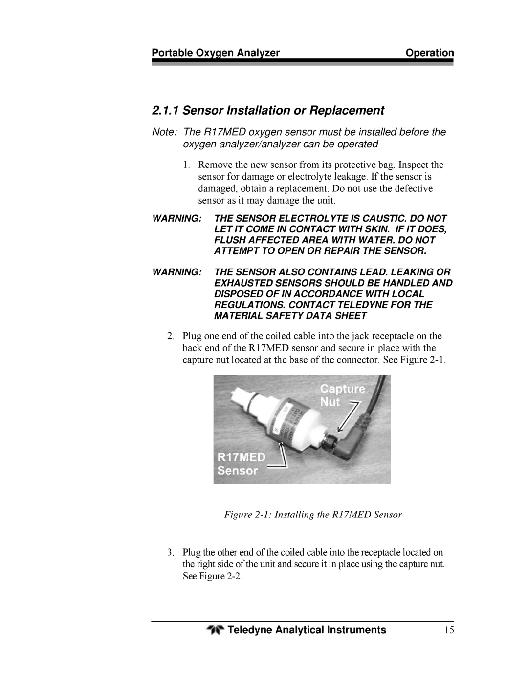 Teledyne AX300-I manual Sensor Installation or Replacement, Installing the R17MED Sensor 