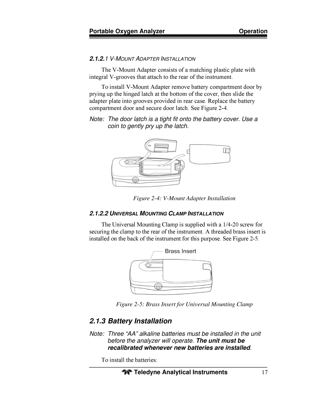 Teledyne AX300-I manual Battery Installation, V-Mount Adapter Installation 