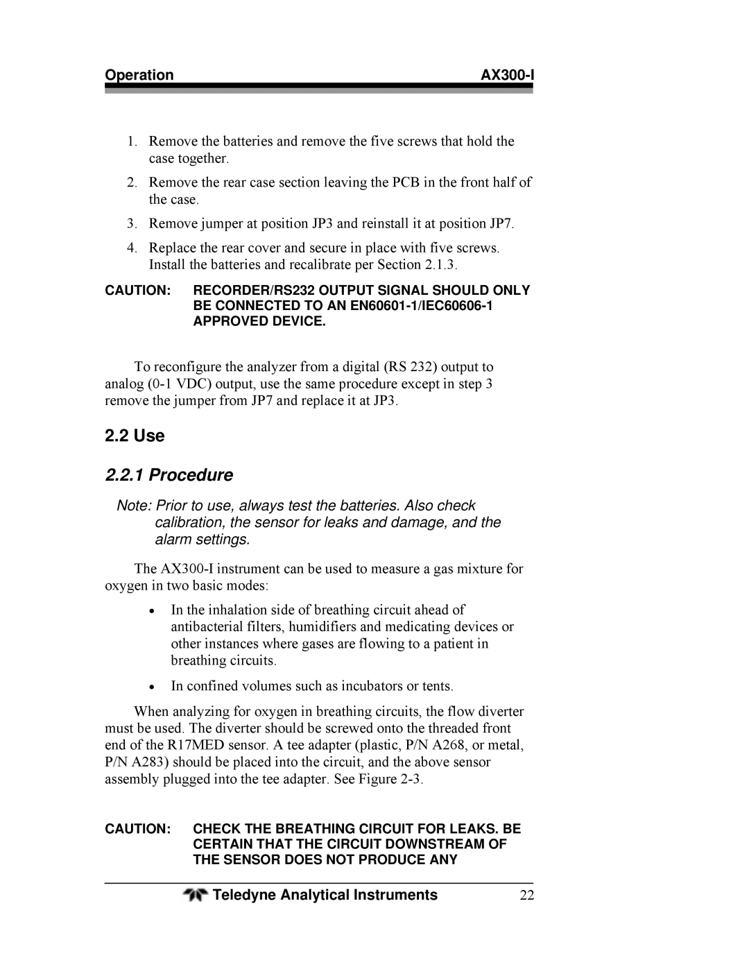 Teledyne AX300-I manual Use, Procedure 