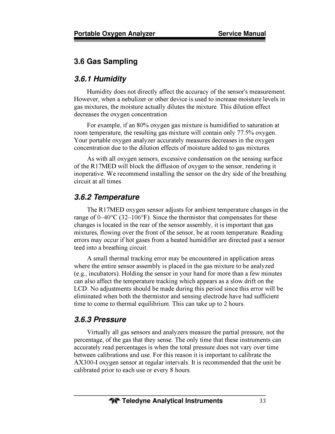 Teledyne AX300-I manual Humidity 