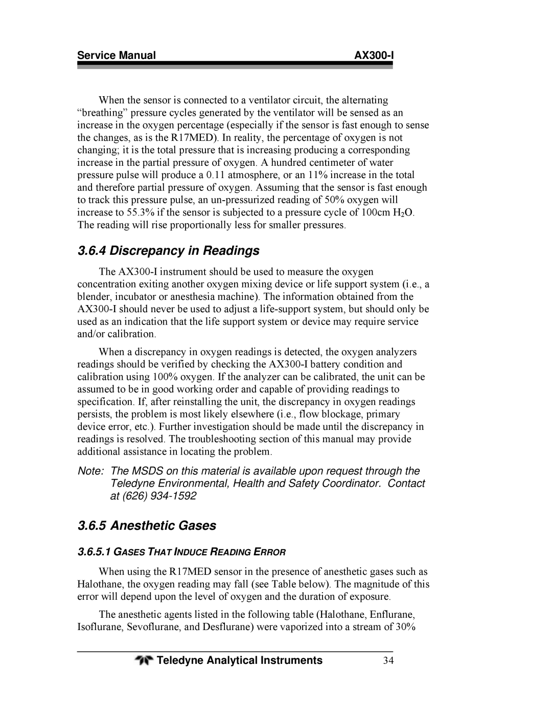 Teledyne AX300-I manual Discrepancy in Readings 